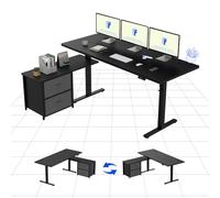 FLEXISPOT Bureau Assis Debout en L, Bureau Informatique avec 2 Tiroirs en Tissu, Tbale Réglable en Hauteur à Fonctions Mémoires, Noir