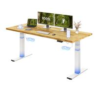 FLEXISPOT Bureau Assis Debout ValtreX E200, Bureau Réglable en Hauteur, Plateau en Chêne Massif 27 mm, Double Moteur, Vitesse 40 mm/s, Charge 200 kg, Ports USB, Écran LED 4 Mémoires, Anti-Collision