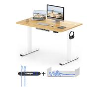 FLEXISPOT Bureau Basic 100x60cm réglable en hauteur avec gestion des câbles et crochets - Pupitre assis/debout ergonomique avec plateau monobloc érable