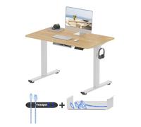 FLEXISPOT Bureau Basic 120x60cm réglable en hauteur avec gestion des câbles et crochets - Pupitre assis/debout ergonomique avec plateau monobloc érable