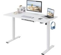 FLEXISPOT Bureau Basic 120x60cm réglable en hauteur avec gestion des câbles et crochets - Pupitre assis/debout ergonomique avec plateau monobloc blanc