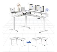 FLEXISPOT Bureau en Forme de L avec Tiroir 160x120cm, Table Réglable en Hauteur avec Conception Flexible et Espace de Rangement, Bureau avec Rangement et Système Anti-Collision (Blanc)