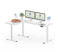FLEXISPOT Bureau réglable en hauteur 180x120cm Bureau d'angle en L avec 3 pieds, 4 mémoires, anti-collision, LED (Blanc)