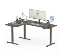 FLEXISPOT Bureau réglable en hauteur 180x120cm Bureau d'angle en L avec 3 pieds, 4 mémoires, anti-collision, LED (Noir)