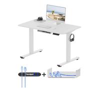 FLEXISPOT Bureau réglable en hauteur Basic 100x60cm avec gestion des câbles et crochets - Pupitre assis/debout ergonomique avec plateau monobloc blanc