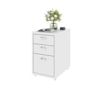 FLEXISPOT Caisson à roulettes Armoire de bureau avec 3 tiroirs, armoire à dossiers métallique Commode avec roulettes, armoire basse pour la maison et le bureau (Blanc)