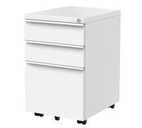 FLEXISPOT Caisson de Bureau Mobile, Avec 3 Tiroirs, Serrure à Clé et Molette Anti-Basculement, Blanc