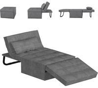 FLEXISPOT Canapé-lit 4 en 1 Lit pliant Canapé individuel avec pouf pliable, coussin & dossier réglable en 6 positions, fauteuil-lit pour chambre d'amis Gris