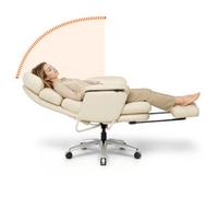 FLEXISPOT Chaise de Bureau 2-en-1 avec Repose-Pieds, LunoX Pro, Beige | HC4 PRO 90-165° Réglable, Accoudoirs 3D, Suspension Cloud, Similicuir Résistant, Soutien Lombaire, Garantie 5 Ans