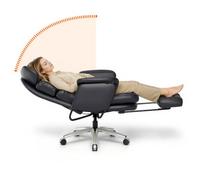 FLEXISPOT Chaise de Bureau 2-en-1 avec Repose-Pieds, LunoX Pro, Noir | HC4 PRO 90-165° Réglable, Accoudoirs 3D, Suspension Cloud, Similicuir Résistant, Soutien Lombaire, Garantie 5 Ans
