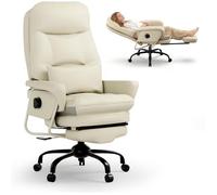 FlexiSpot Chaise de Bureau Ergonomique 3-en-1 Relax & Bureau Inclinable à 165° Repose-Pieds Coussin Confort PU Épais Beige