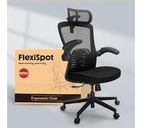 FLEXISPOT Chaise de Bureau Ergonomique avec Appuie-tête 3D, Dossier Réglable en Hauteur, Accoudoirs Relevables en PU, Assise en Maille en Form de W, Dossier Réglable à 135°et Charge de 150 kg, Noir
