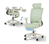 FlexiSpot Chaise de Bureau Ergonomique, Chaise Pliante avec Support Lombaire, Appui-Tête 2D, Chaises avec Repose-Pieds, Vert