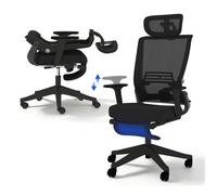 FlexiSpot Chaise de Bureau Ergonomique Chaise Pliante avec Support Lombaire Appui-Tête 2D Chaises avec Repose-Pieds Noir