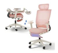 Flexispot Chaise de Bureau Ergonomique, Chaise Pliante avec Support Lombaire, Appui-Tête 2D, Chaises avec Repose-Pieds, Rose