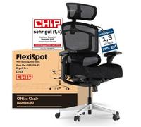 FlexiSpot Chaise Ergonomique Réglage Hauteur à 12 Niveaux Accoudoirs 7D Lombaire 5D Charge 250 kg Mousse Noir