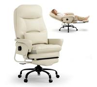 FLEXISPOT Cloudrest Chaise Ergonomique 3-en-1 Relax & Bureau, Inclinable à 165°, Repose-Pieds Rétractable, Coussin Confort PU Épais, Hauteur Réglable, Idéale pour Le Travail et la Sieste, Beige