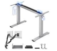 FLEXISPOT E1 Pro Bureau Assis Debout Électrique avec Support Double Écran | Compatible plateaux 120-180 cm, charge 100 kg, support double écran 17-32", 4 mémoires, garantie 5 ans, Gris