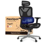 FLEXISPOT ErgoX Chaise Bureau, Accoudoirs 3D, Chaise de Bureau Ergonomique en Maille Pivotante Réglable en Hauteur avec Appuie-tête et Soutien Lombaire Indépendant, Noir