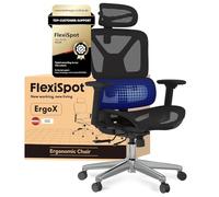 FLEXISPOT ErgoX Chaise de Bureau, Accoudoirs 3D, Chaise de Bureau Ergonomique en Maille Pivotante Réglable en Hauteur avec Appuie-tête et Soutien Lombaire Indépendant, Noir