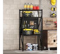 FLEXISPOT Établi d’Atelier Multifonction, Capacité de Charge 200 kg, 2000x1000x600 mm, Panneau Perforé avec 2 Étagères, Table de Travail pour Garage/Atelier, Structure Métallique Noire