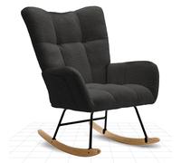 FLEXISPOT Fauteuil à Bascule avec Dossier Haut et Accoudoirs, Fauteuil pivotant Moderne avec Base en Bois, Chaise Relax rembourré pour Salon et Chambre, Charge jusqu'à 120 kg, Noir