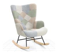 FLEXISPOT Fauteuil à Bascule avec Dossier Haut et Accoudoirs, Fauteuil pivotant Moderne avec Base en Bois, Chaise Relax rembourré pour Salon et Chambre, Charge jusqu'à 120 kg, Patchwork Jaune