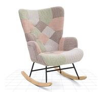 FLEXISPOT Fauteuil à Bascule avec Dossier Haut et Accoudoirs, Fauteuil pivotant Moderne avec Base en Bois, Chaise Relax rembourré pour Salon et Chambre, Charge jusqu'à 120 kg, Patchwork Rose