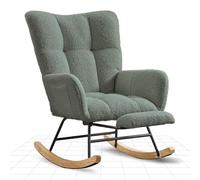 FLEXISPOT Fauteuil à Bascule avec Dossier Haut et Repose-Pieds, Fauteuil Pivotant Moderne avec Base en Bois,Chaise Relax Rembourré pour Salon et Chambre, Charge jusqu'à 120 kg, Vert