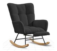 FLEXISPOT Fauteuil à Bascule avec Dossier Haut et Repose-Pieds, Fauteuil Pivotant Moderne avec Base en Bois, Chaise Relax Rembourré pour Salon et Chambre, Charge jusqu'à 120 kg, Noir