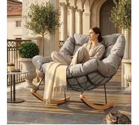 FlexiSpot Fauteuil à bascule de jardin Extérieur Coussin épais rembourré Fauteuil Papasan Chaise Longue Salon ou Jardin Brun