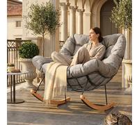 FLEXISPOT Fauteuil à Bascule,Rocking Chair avec Coussin de Tête | Fauteuil Relax avec Revêtement Imperméable, Fauteuil Rembourré jusqu'à 159 kg, Tissu Respirant pour Salon, Balcon, Brun Clair