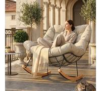 FLEXISPOT Fauteuil à Bascule, Rocking Chair avec Coussin de Tête | Fauteuil Relax avec Revêtement Imperméable, Fauteuil Rembourré jusqu'à 159 kg, Tissu Respirant pour Salon, Balcon, Beige