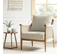 FlexiSpot Fauteuil Boho en Rotin Tressé à la Main avec Coussin Doudou, Design Respirant pour Intérieur et Extérieur, Beige