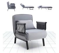 FlexiSpot Fauteuil Inclinable 3 en 1 avec Fonction Lit, Dossier Réglable, Canapé-lit en lin avec poche latérale, pieds pliables