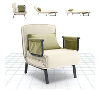 FlexiSpot Fauteuil Inclinable 3 en 1 avec Fonction Lit Dossier Réglable, Canapé-lit en lin avec poche latérale, pieds pliables