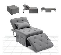 FLEXISPOT Fauteuil-lit Convertible 3 en 1 avec Dossier Inclinable, Coussin et Sac de Rangement, Chaise Longue 1 Place, Charge 300 kg, Gris, 72x69x35cm