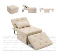 FLEXISPOT Fauteuil-lit Convertible 3 en 1 avec Dossier Inclinable, Coussin et Sac de Rangement, Chaise Longue 1 Place, Charge 300 kg, 72x69x35cm, Beige,