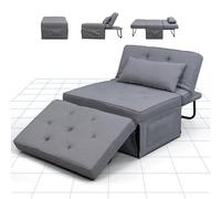 FLEXISPOT Fauteuil-lit Convertible 3 en 1 avec Dossier Inclinable, Coussin et Sac de Rangement, Chaise Longue 1 Place, Charge 300 kg, 91x69x35cm, Gris