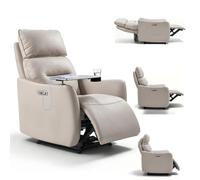 FLEXISPOT Fauteuil Relax Électrique Inclinable Cuir Double Moteur One-Touch | Fauteuil Relax Électrique Inclinable Cuir Véritable, Double Moteur, Table 360°, Porte-Gobelet 90°, USB, 180kg LUNE PRO