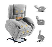 FLEXISPOT Fauteuil Relax Électrique Releveur, Massage 8 Points et Chauffant, Inclinable 105-165°, Aide au Lever, Confort Ergonomique, USB&Type-C, Porte-gobelets,Idéal Salon et Personnes Âgées,Gris XL6