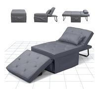 FLEXISPOT Fauteuil Relaxant 72x69x35cm Lit Convertible Dossier, Chaise Longue 3 en 1, Fauteuil de Couchage Extensible avec Fonction Lit, Capacité de Charge Jusqu'à 300 kg, Gris