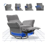 FLEXISPOT Fauteuil Relaxant avec Appuie-Tête 3D, Fauteuil Électrique Dossier Inclinable 105°-135°, Fauteuil TV Pivotant avec Bascule, Accoudoirs Réglables À 225°, pour Le Salon, Gris
