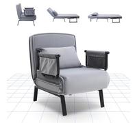 FLEXISPOT Fauteuil Relaxant, Lit Convertible Dossier, Fauteuil de Couchage Extensible avec Fonction Lit, Chaise Longue 3 en 1 (Gris, 76 * 65 * 51 CM)