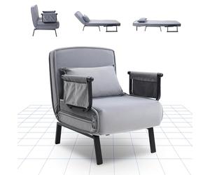 FLEXISPOT Fauteuil Relaxant, Lit Convertible Dossier, Fauteuil de Couchage Extensible avec Fonction Lit, Chaise Longue 3 en 1 (Gris, 76 * 65 * 51 CM)
