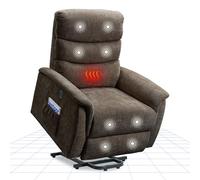 FLEXISPOT Fauteuil Releveur Électrique avec Fonction de Massage et Chauffant, Fauteuil de Relaxation avec Aide au Redressement et USB, Dossier Inclinable Couchage de 110° À 140° (Marron)