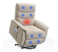 FLEXISPOT Fauteuil Releveur Électrique Chauffant et Massant avec USB + Plaid Doux Offert, Fauteuil Relax Inclinable 110°-140° avec Aide au Redressement (Beige)