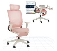 FLEXISPOT Foldex Chaise Bureau Pliante, Chaise Ergonomique avec Support Lombaire, Accoudoirs Réglables en Hauteur, Appui-Tête 2D, Chaises de Bureau avec Repose-Pieds pour Travailler à la Maison, Rose