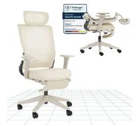 FlexiSpot Foldex Chaise de Bureau Ergonomique, Chaise Pliante avec Support Lombaire, Appui-Tête 2D, Chaises avec Repose-Pieds, Beige