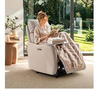 FLEXISPOT Lune Pro Fauteuil de Relaxation Électrique en Cuir Véritable Double Moteur Inclinaison 180° Table Pivotante 360° Beige